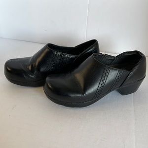 Dansko Black Leather Clog Mules